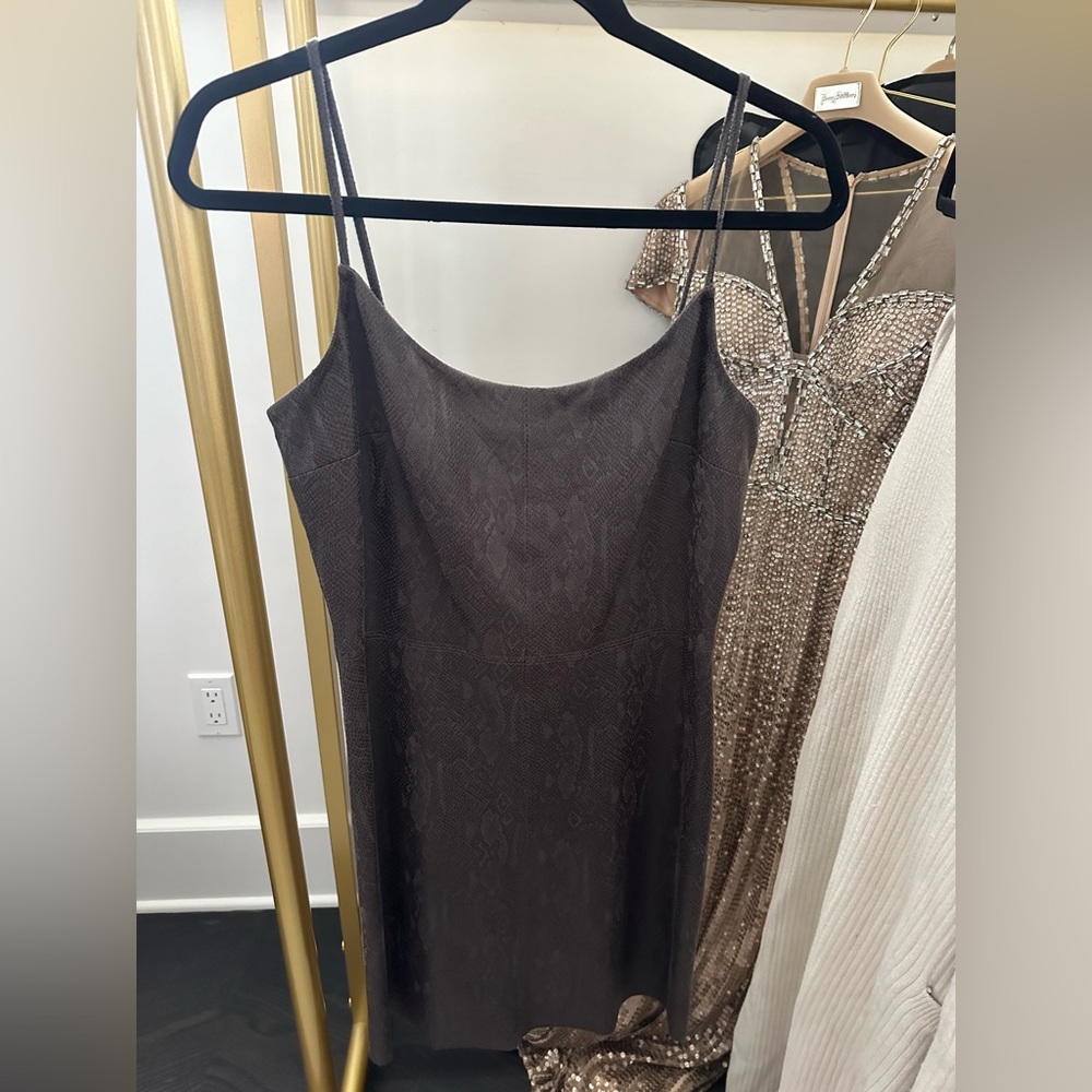 Charcoal Leather Dress. Small. Lavender Brown.
